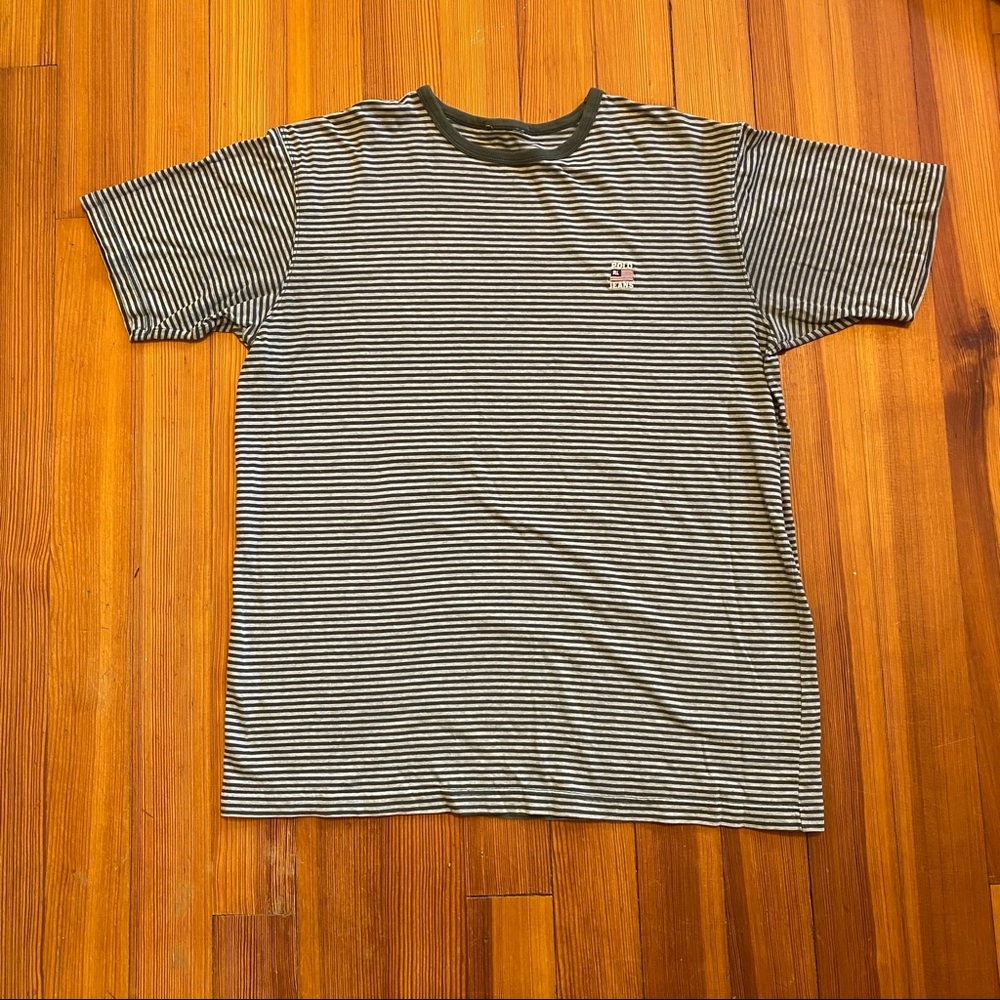 green and grey striped cotton polo shirt